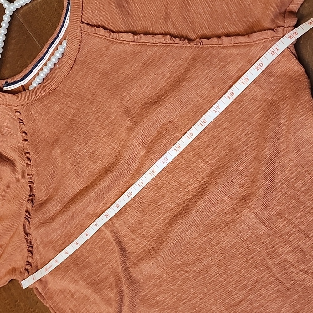 Pilcro Anthropolgie Rust Ruffled Raglan Longsleeve Crew Neck Thermal Top Flowy - Picture 5 of 9
